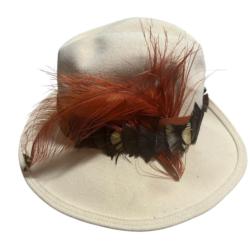 Mr. John Women’s Fedora Classic Ivory Wool Genuine Feathers Women’s